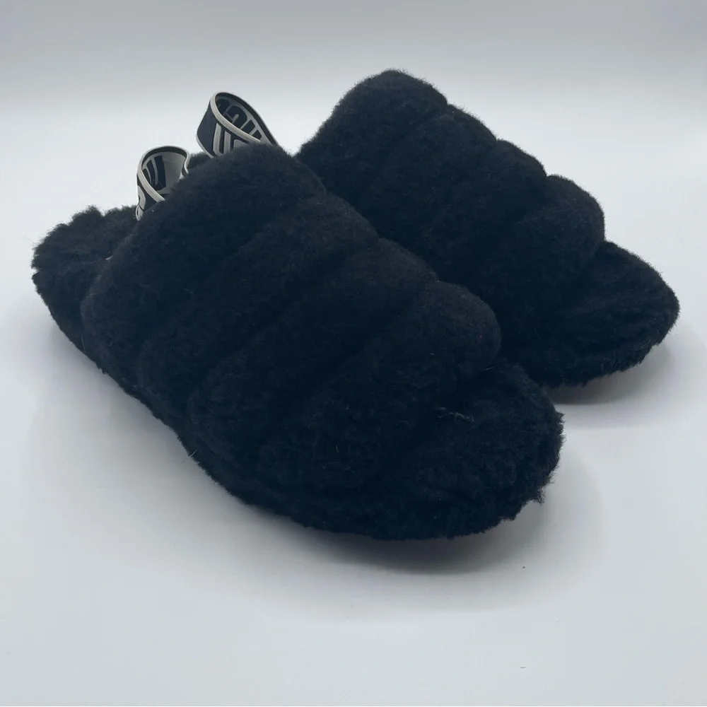 UGG Black Fuzzy Slides‎